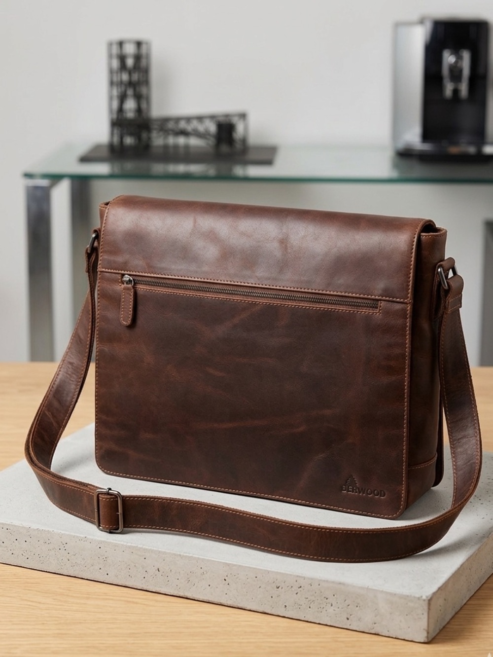 Green Wood‎ Australia Brown Leather Messenger Classic Men’s Crossbody Bag